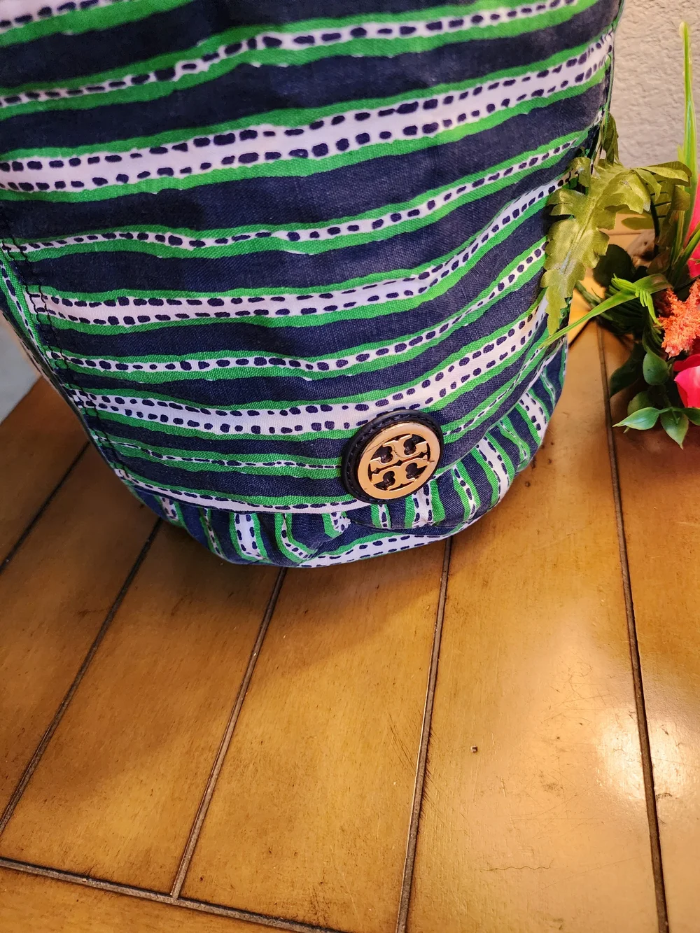 Tory Burch Braeden Hobo Shoulder Bag In Navy, Green & White Stripe